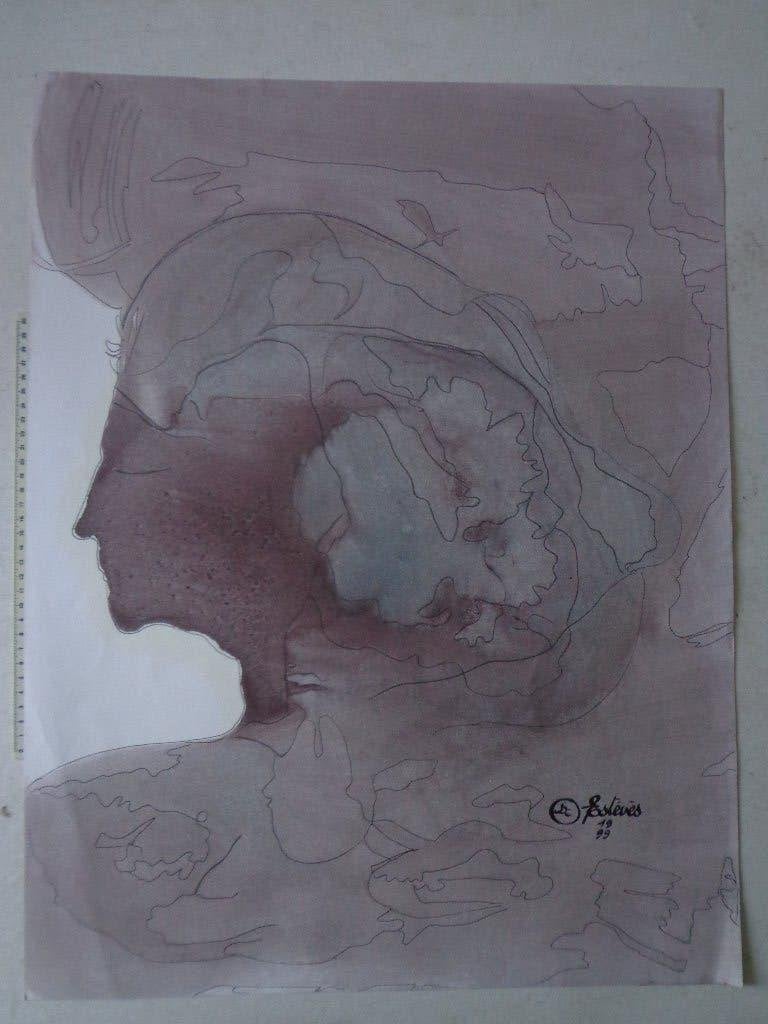 originele tekening van een vrouwenhoofd Estèvès uit 1999, Antiquités & Art, Art | Dessins & Photographie, Enlèvement ou Envoi