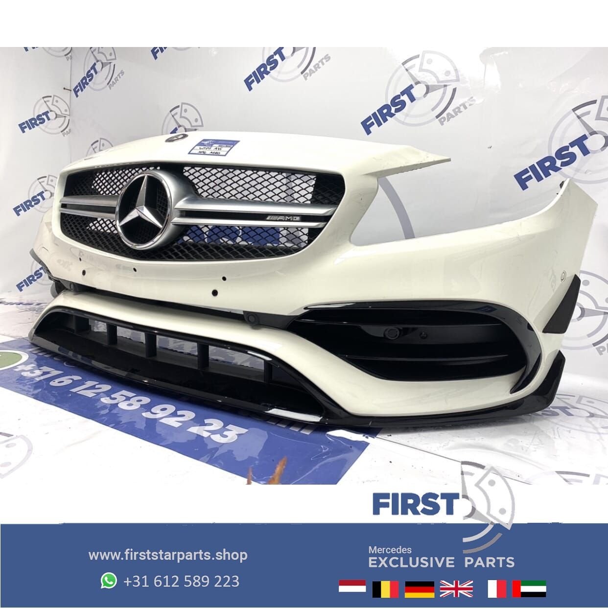 W176 A45 AMG FACELIFT VOORBUMPER WIT COMPLEET AERO PAKKET PE, Gebruikt, -, Voor, Ophalen of Verzenden