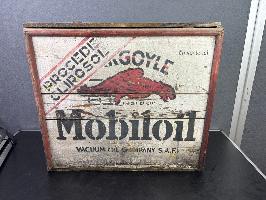 Mobiloil olie kist krat 32x48x56 cm, Verzamelen, Merken en Reclamevoorwerpen, Ophalen of Verzenden, Gebruikt, Verpakking