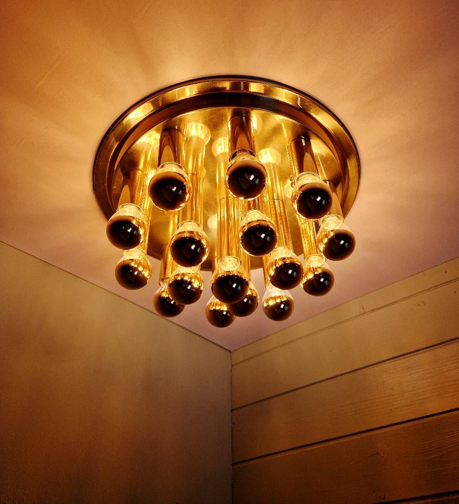 Space Age koperen plafondlamp, jaren 70, Ophalen of Verzenden