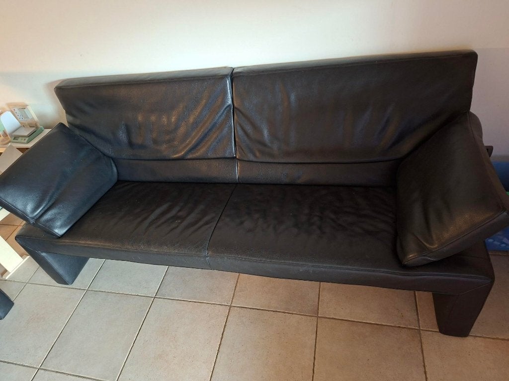 2 zwarte JORI zetels (1 tweezit en 1 driezit), Ophalen, Gebruikt, 125 cm of meer, Leer