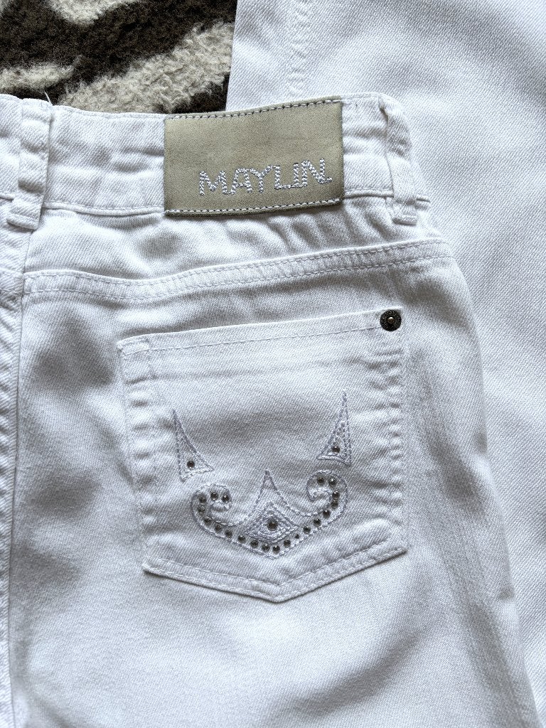 Maylin jeans wit met strass, rechte pijpen, 36 (S), Kleding | Dames, Spijkerbroeken en Jeans, Maylin Jeans, Wit, Ophalen of Verzenden