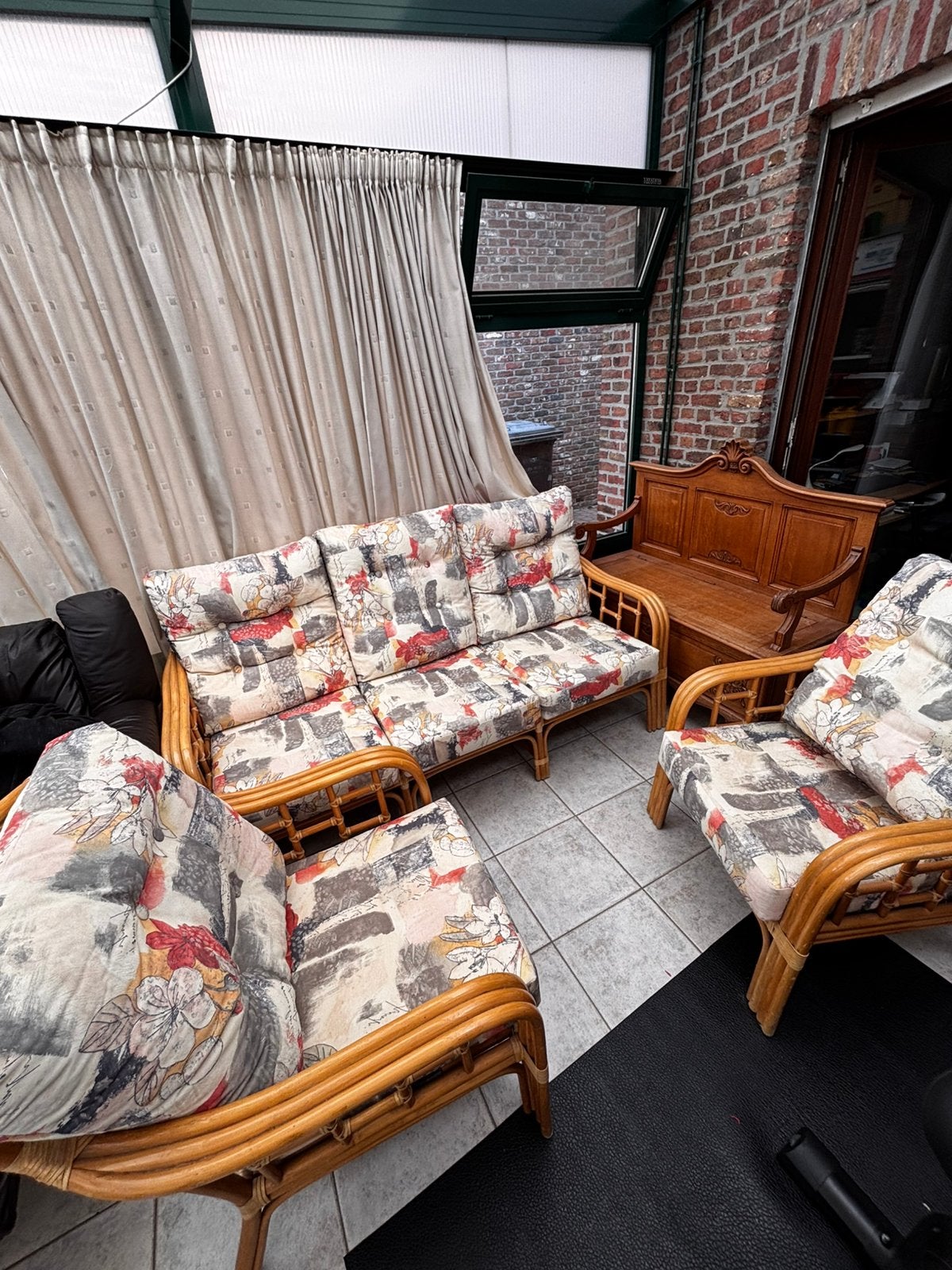 Rotan salon 3-zit + 2x 1-zit, Ophalen, Zo goed als nieuw, Hout