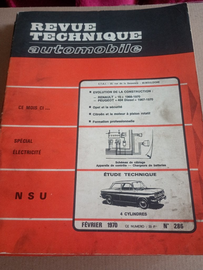 revue technique NSU 4 cylindres jusque 1970, Enlèvement ou Envoi