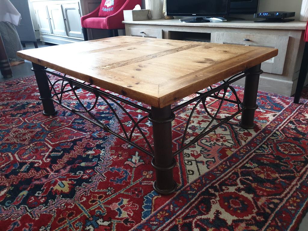 Table basse industrielle bois massif & métal 120x80, Métal, 100 à 150 cm, Moins de 50 cm, Comme neuf