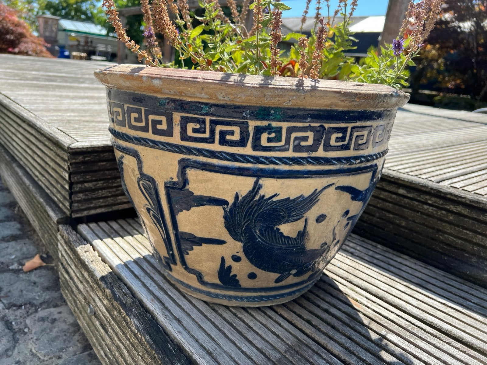 2 Chinese bloempotten, Tuin en Terras, Bloempotten, Ophalen, Gebruikt