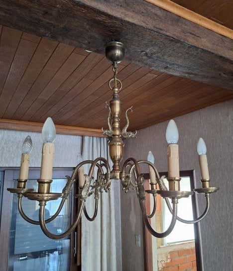 Messing/koperen luchter, Maison & Meubles, Lampes | Lustres, Enlèvement, Utilisé, Métal