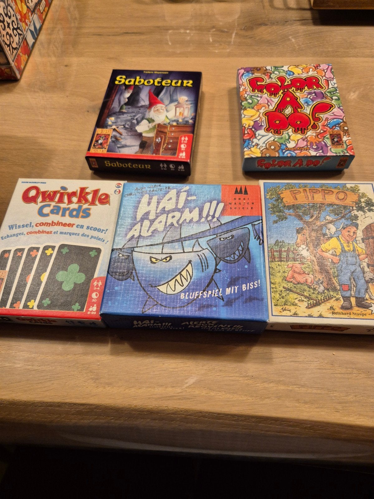 saboteur,color a do, haai alarm,pippo,qwirkle cards, Ophalen, Zo goed als nieuw