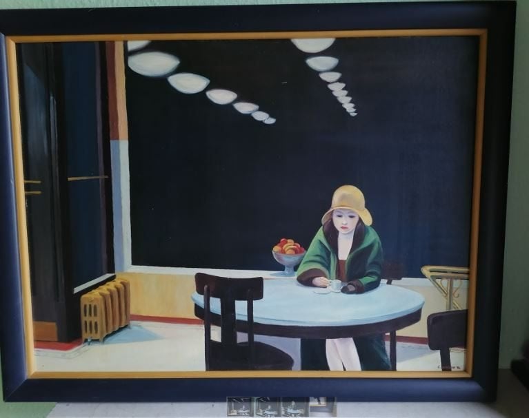 vintage werk naar Eduard Hopper ``Automat`` 1927, 90 cm, Vintage, Multicolore, Tableau