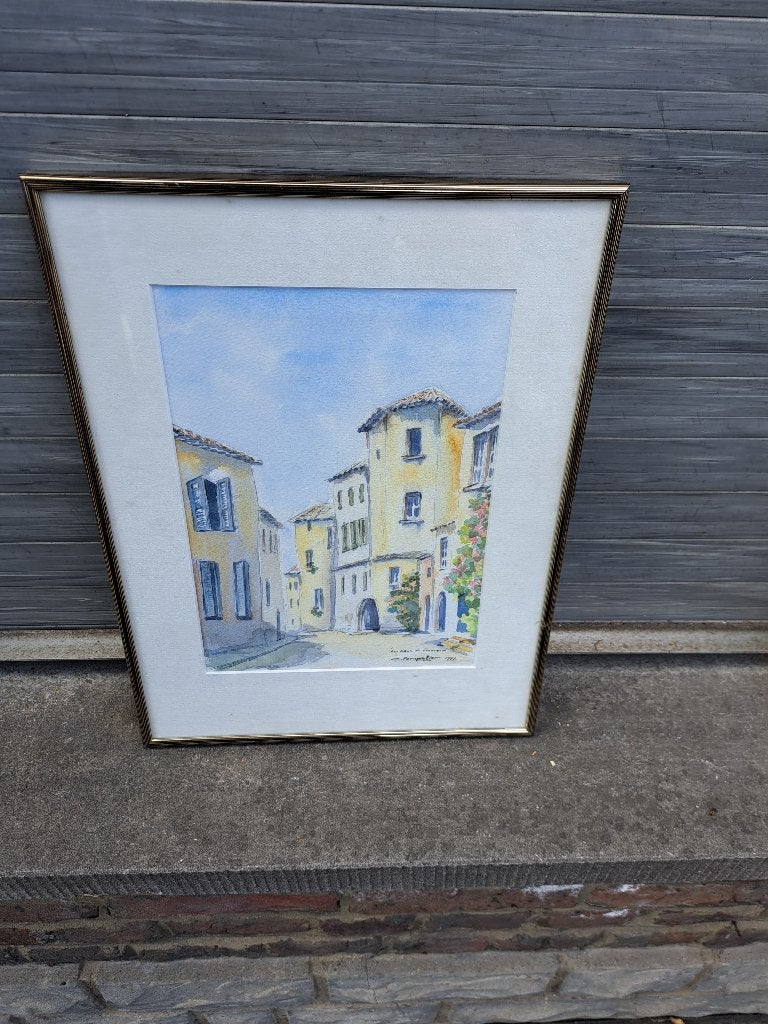Aquarelle provence signe parmentier, Antiek en Kunst, Ophalen of Verzenden, Aquarel, Paneel