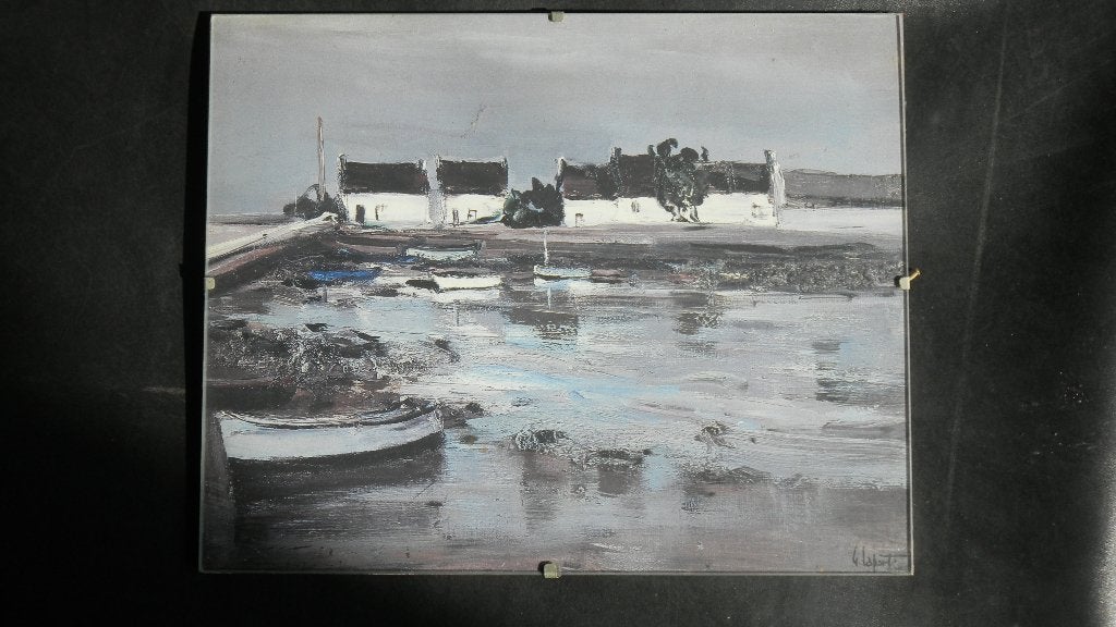 Schilderij G.Laporte, Ophalen, Achter glas, Landschap, Klassiek