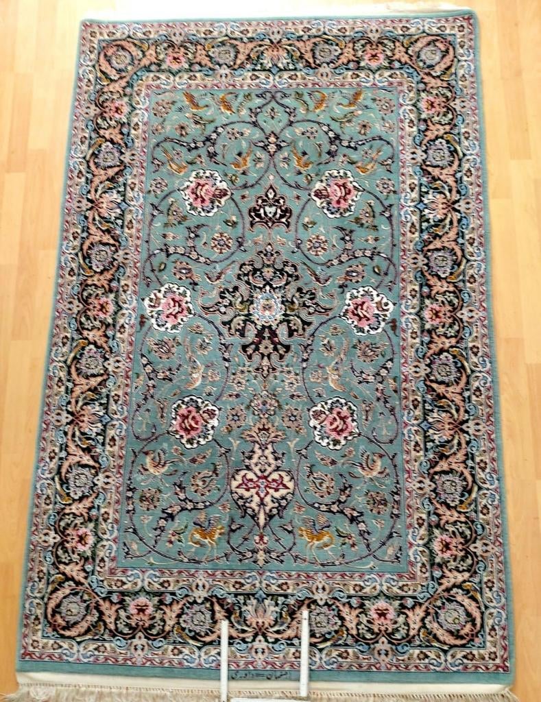 Tapis persan en soie et laine de liège noué à la main et aut, Enlèvement ou Envoi, Rouge