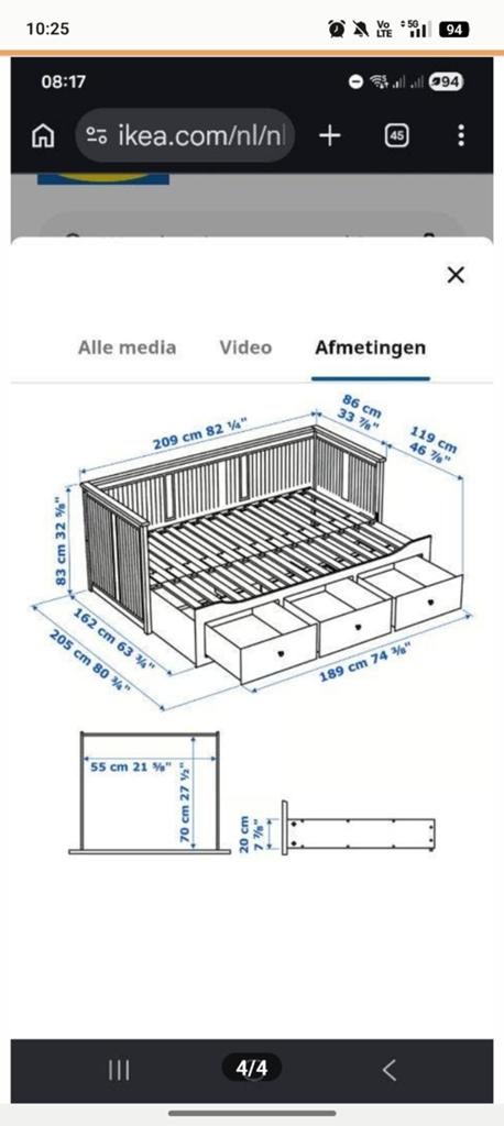Witte Ikea uitschuifbed hemnes, Enlèvement ou Envoi