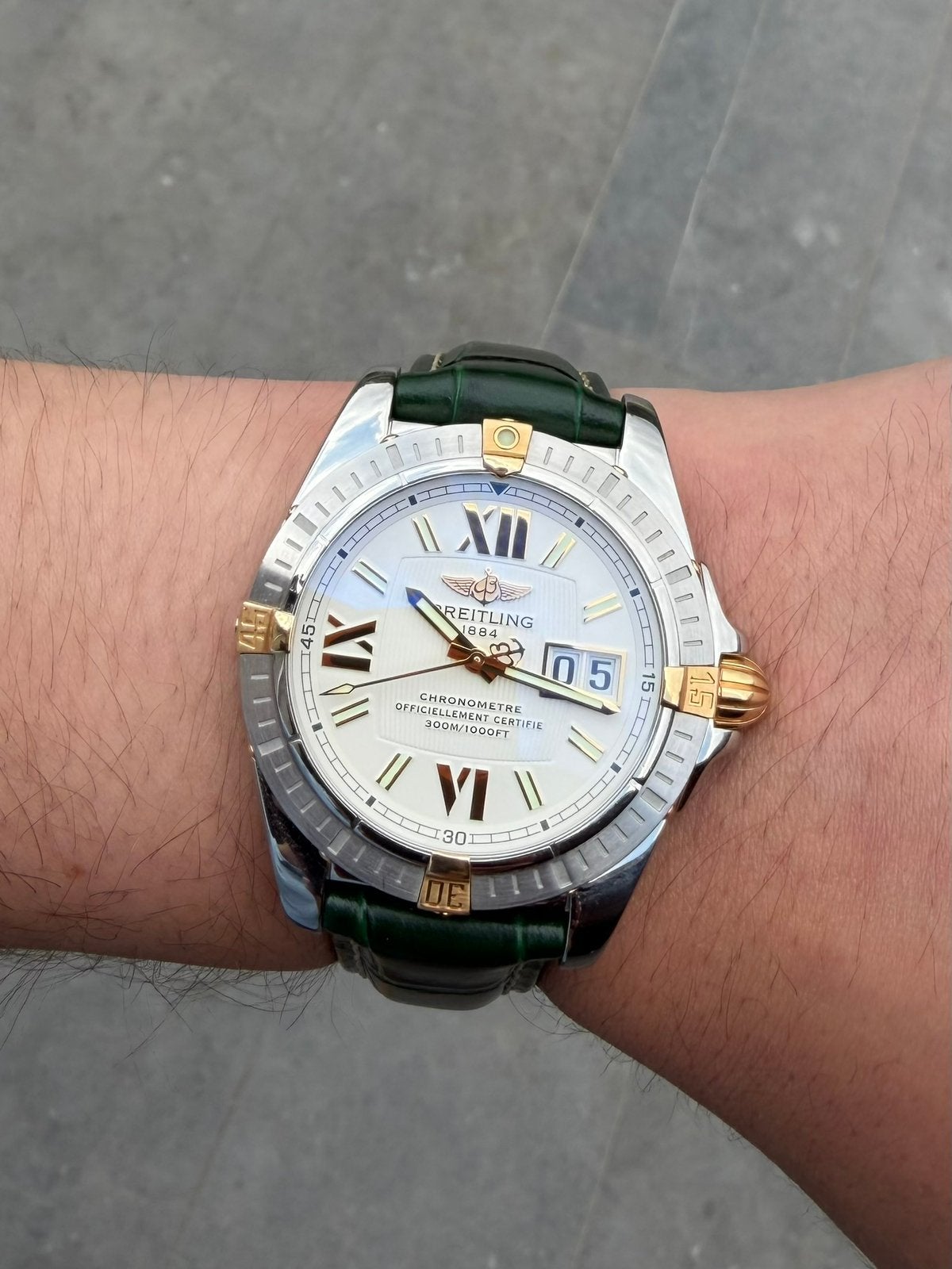 Breitling Cockpit Big Date, Handtassen en Accessoires, Leer, Staal, Breitling, Polshorloge