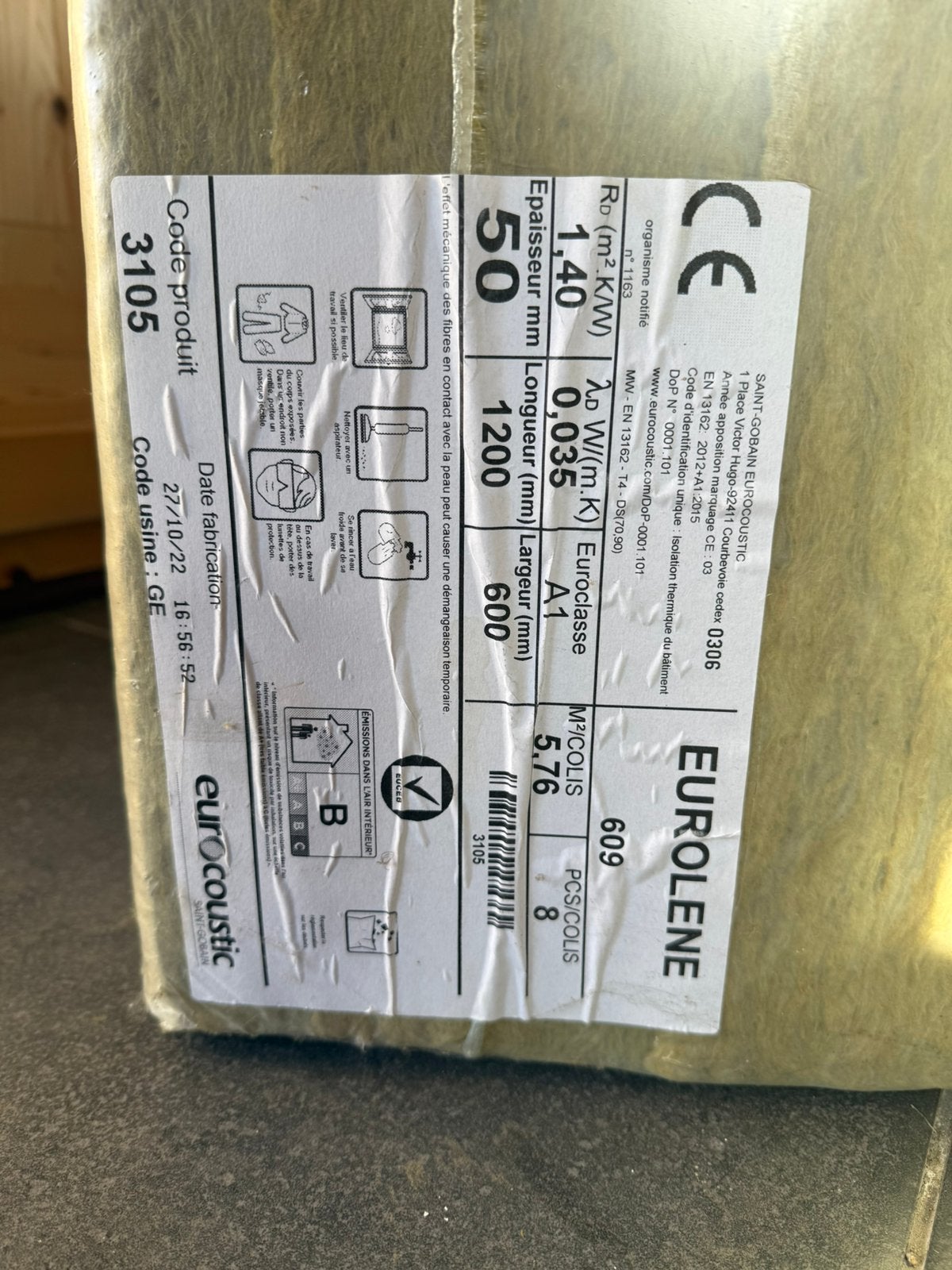 Eurocoustic Eurolene Steenwol Isolatie 50mm (11,52 m²)-NIEUW, Ophalen, Zo goed als nieuw, Steenwol