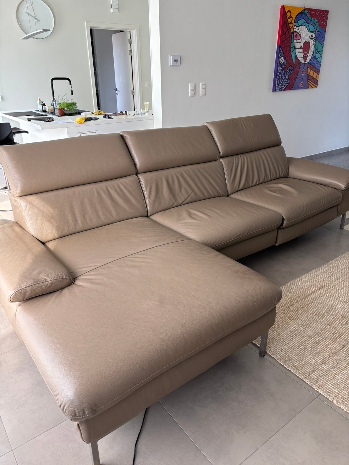 Lederen hoeksalon mocca met 1 relax l 300cm/ b 165cm/h 80, Ophalen, Zo goed als nieuw