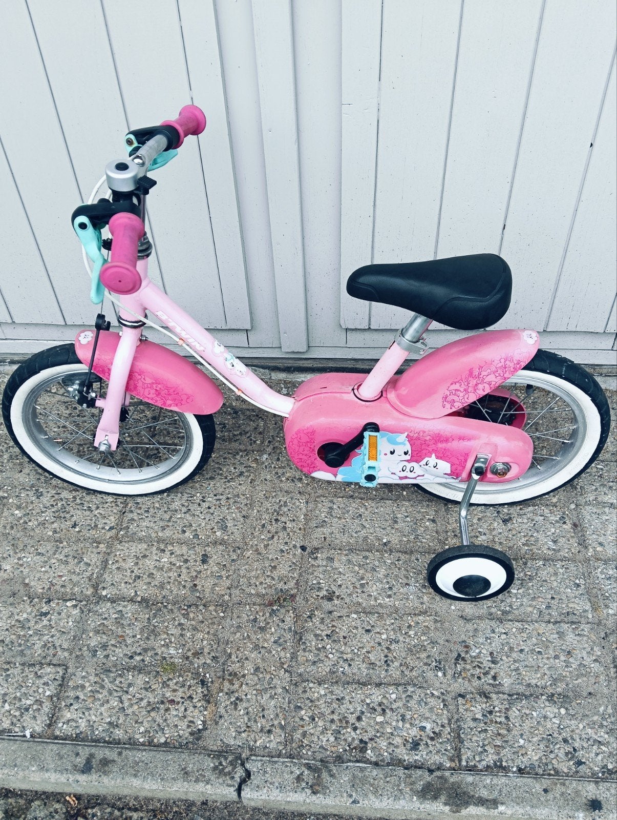 B'twin meisjesfiets 14 inch met zijwieltjes, Fietsen en Brommers, Ophalen