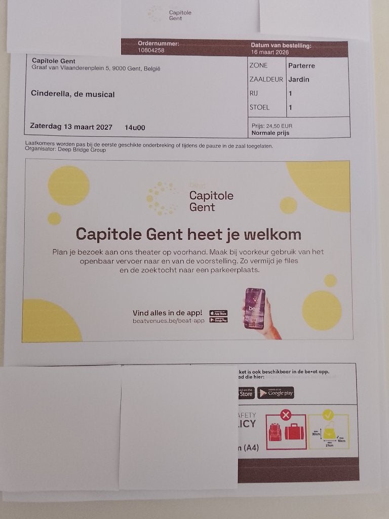 Ticket Cinderella de musical,ook op ticketswap te koop, Tickets en Kaartjes, Theater | Musical, Eén persoon, Maart
