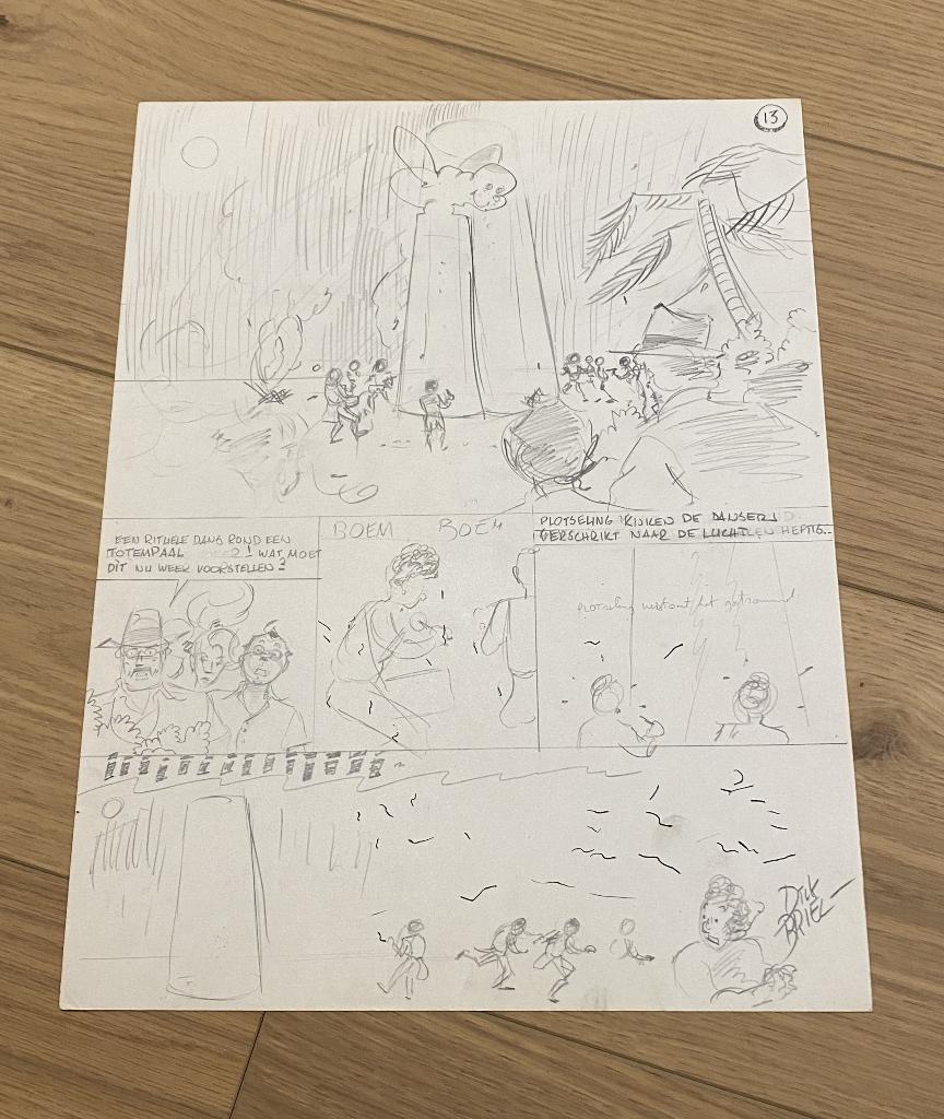 Dick Briel originele pagina tekening Professor Palmboom, Boeken, Stripverhalen, Ophalen of Verzenden, Nieuw