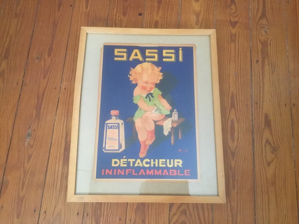 Oude reclame affiche Sassi, Verzamelen, Merken en Reclamevoorwerpen, Ophalen of Verzenden, Gebruikt, Reclamebord