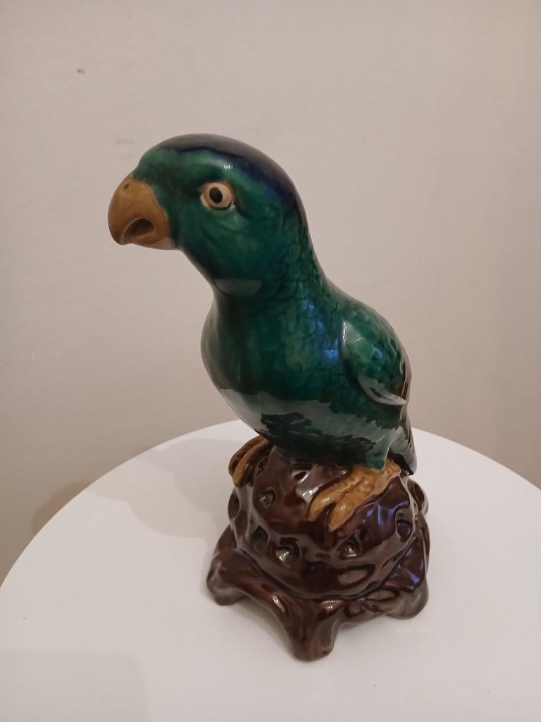 Statuette Perroquet Vintage en Céramique Craquelée, Perroquet