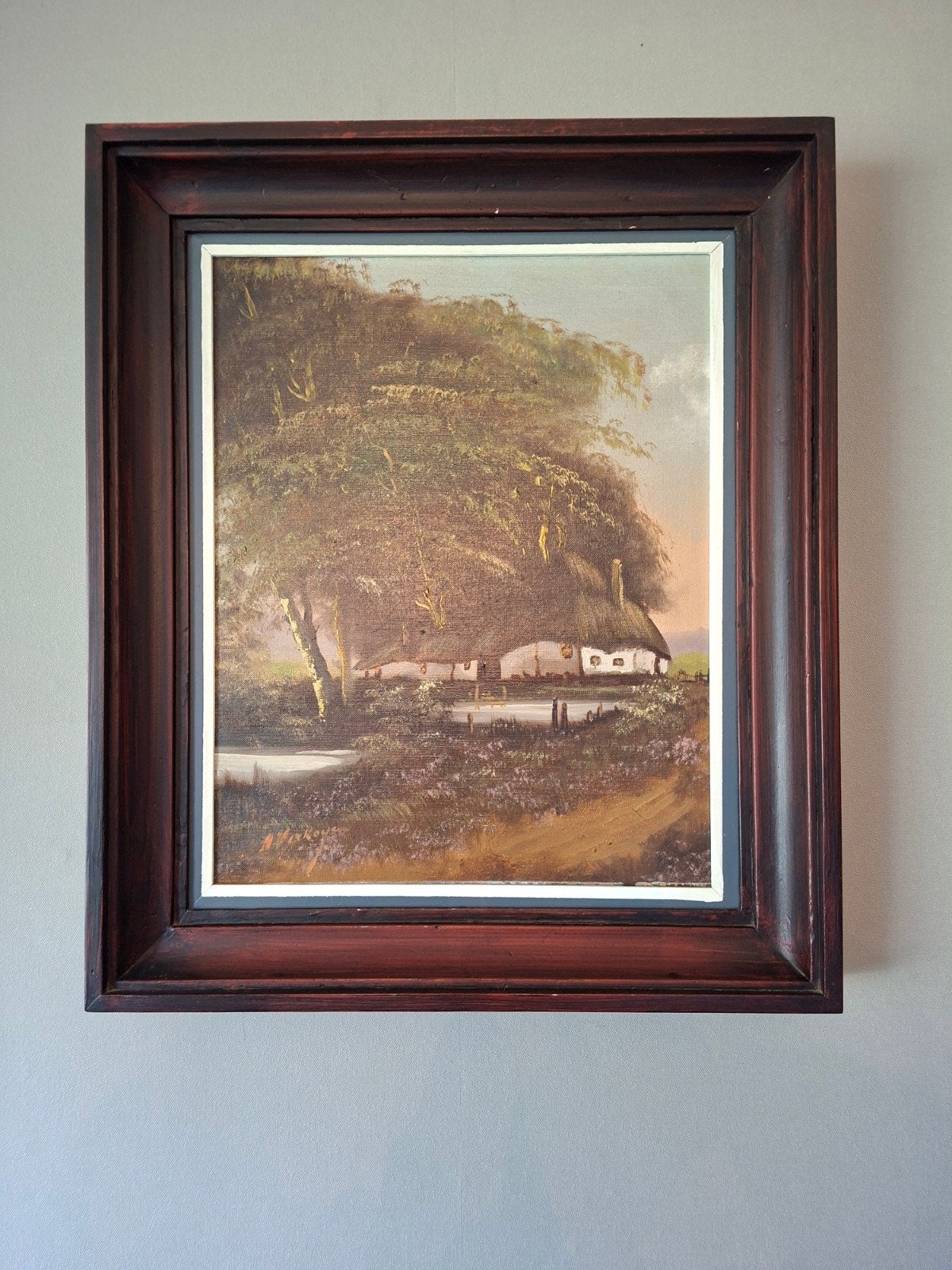 schilderij oude woning A.verkoyen, Enlèvement, Peint à la main, Paysage, Toile