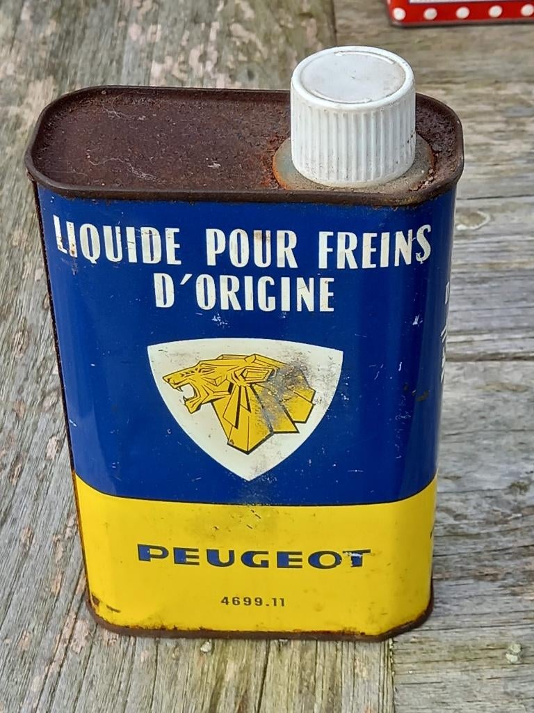 vintage blik PEUGEOT Liquide pour freins d'origine, Ophalen of Verzenden, Zo goed als nieuw