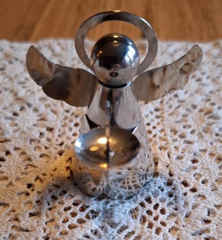 Vintage metalen kerstengeltje met kaarsje KERST, Gebruikt, -, -, Ophalen of Verzenden
