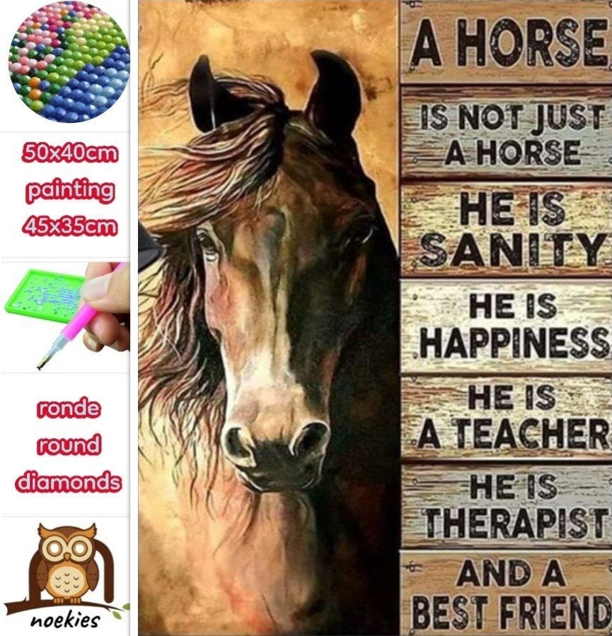 Cheval à peindre au diamant 50x40cm avec texte (rond)  2010, Neuf, Brun, Autocollant, Autres matériaux