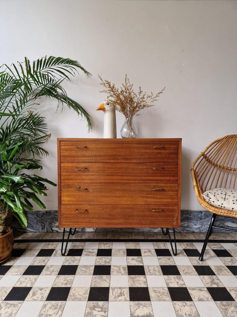 Vintage midcentury ladekast | commode | kast | retro, Huis en Inrichting, Ophalen, Gebruikt, Teakhout, Minder dan 100 cm