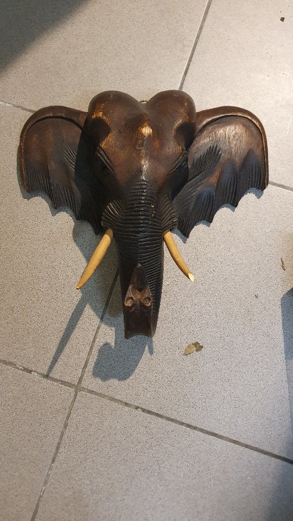 Houten olifantenkop wanddecoratie, Afrikaans, Ophalen