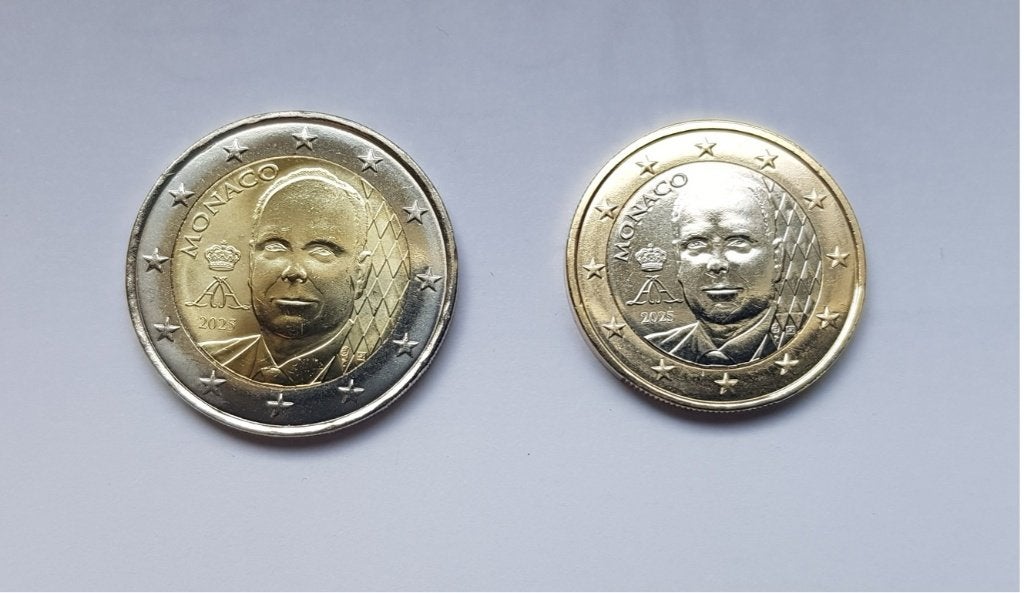 Nieuwe uitgave (2025) van € 2 en € 1 van Monaco in UNC, Postzegels en Munten, Munten | Europa | Euromunten, Ophalen, Monaco, 2 euro