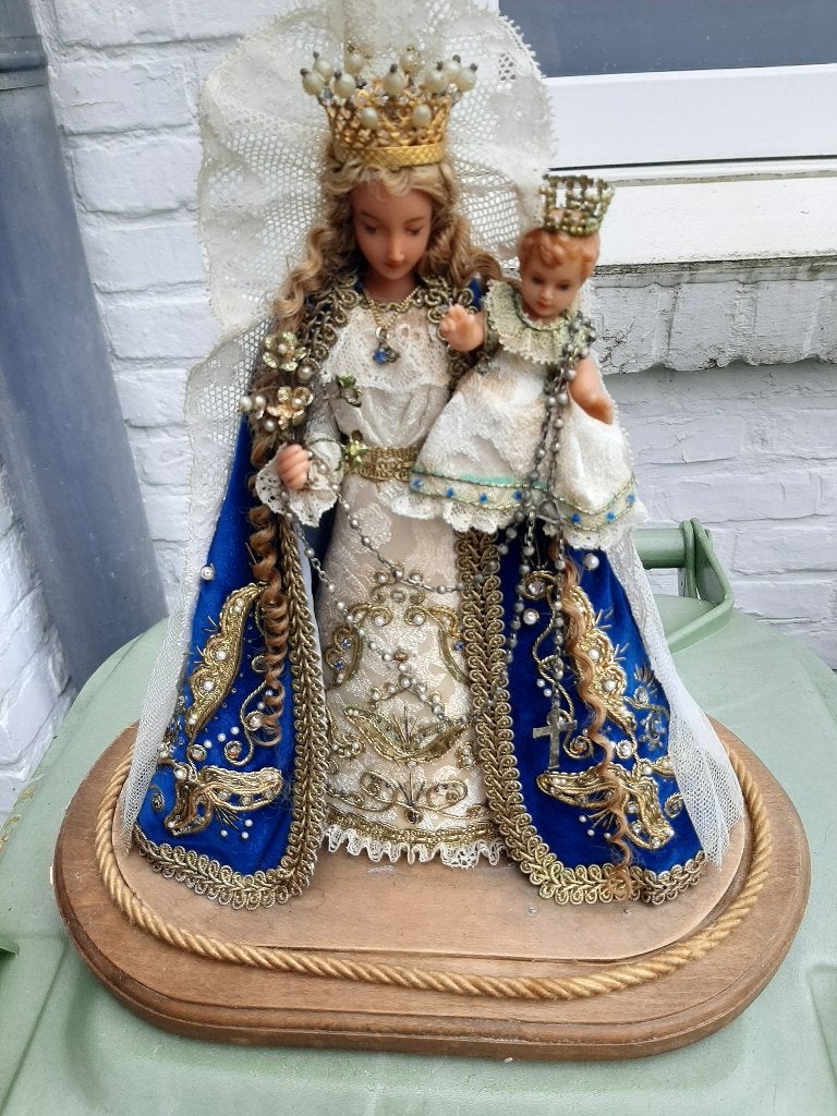 Prachtig wassen beeldje "Madonna met kind", Antiek en Kunst, Ophalen