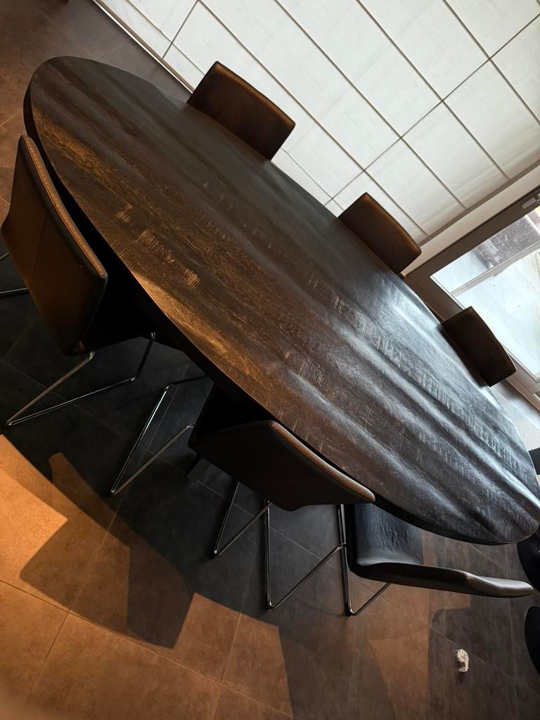 Tafel + stoelen, Huis en Inrichting, Tafels | Eettafels, Ophalen, Gebruikt, 100 tot 150 cm, 200 cm of meer
