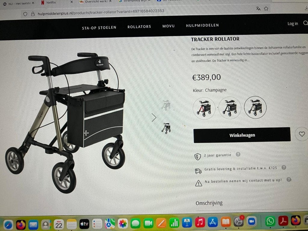 Rollator merk Tracker champagnekleur zgan, Gehandicaptenzorg