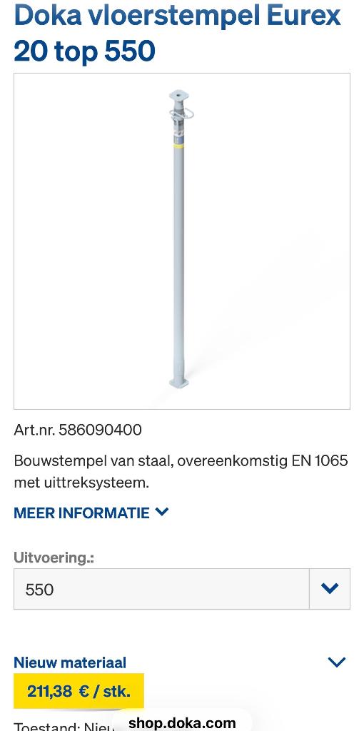 Doka schoren, stempels, stutten - Eurex 20 top 550, Doe-het-zelf en Bouw, Ophalen, Zo goed als nieuw