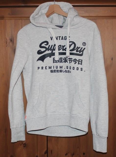 Warme Superdry Hoodie – Lichtgrijs met blauwe Print (maat S), Superdry, Ophalen of Verzenden, Zo goed als nieuw, Maat 36 (S)