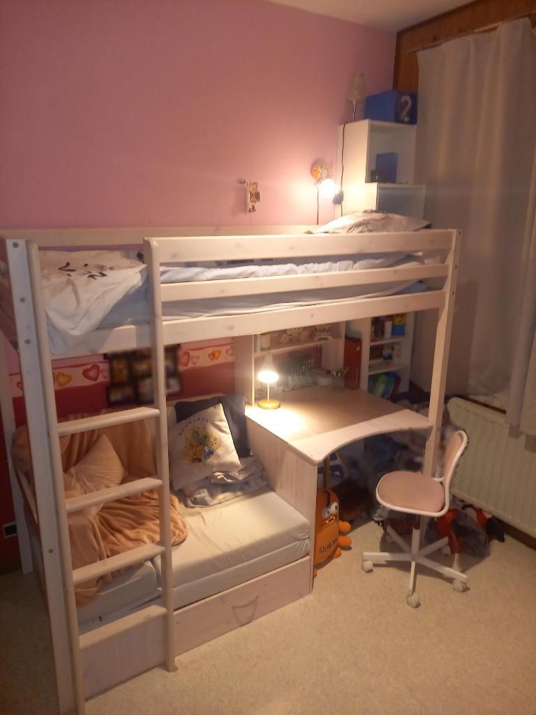 Lit en hauteur FLEXA avec bureau et canapé, 90 cm, Une personne, 180 à 200 cm, Enlèvement