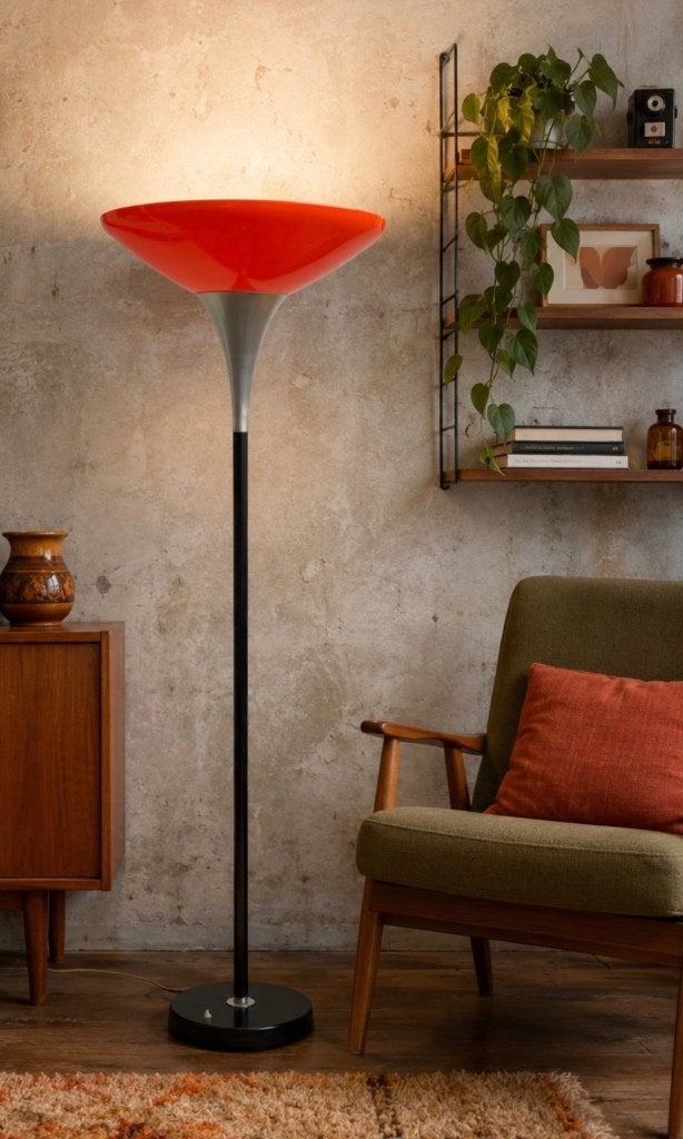 Vintage ‘70 staande lamp., Antiquités & Art, Art | Objets design, Orange, 160 cm, Plastique, Enlèvement