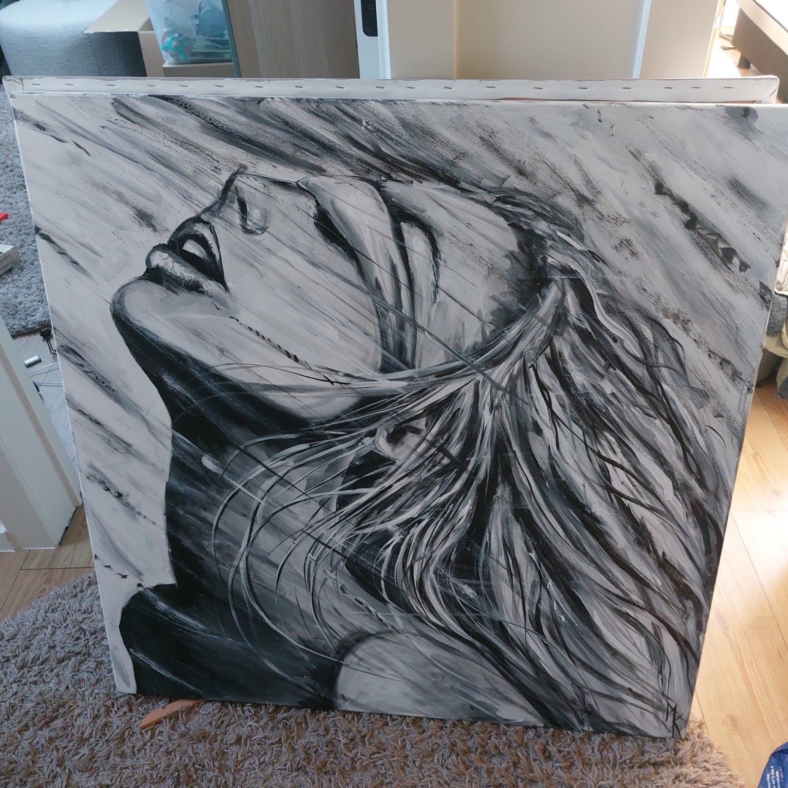 sensuel schilderij 1 op 1 meter, randen meegeschilderd, Ophalen, Zo goed als nieuw, Schilderij, 100 tot 125 cm