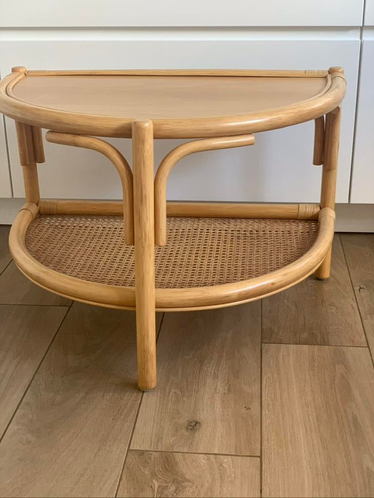 Vintage rotan salontafel / bijzettafel/side table, Huis en Inrichting, Gebruikt, 75 cm of meer, Overige vormen, Hout