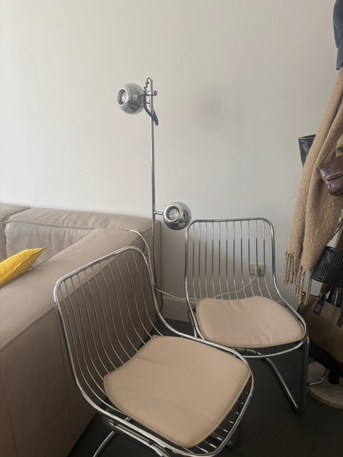 Set van 4 vintage chromen draadstoelen –  Space Age, Autres couleurs, Comme neuf, Enlèvement, Métal