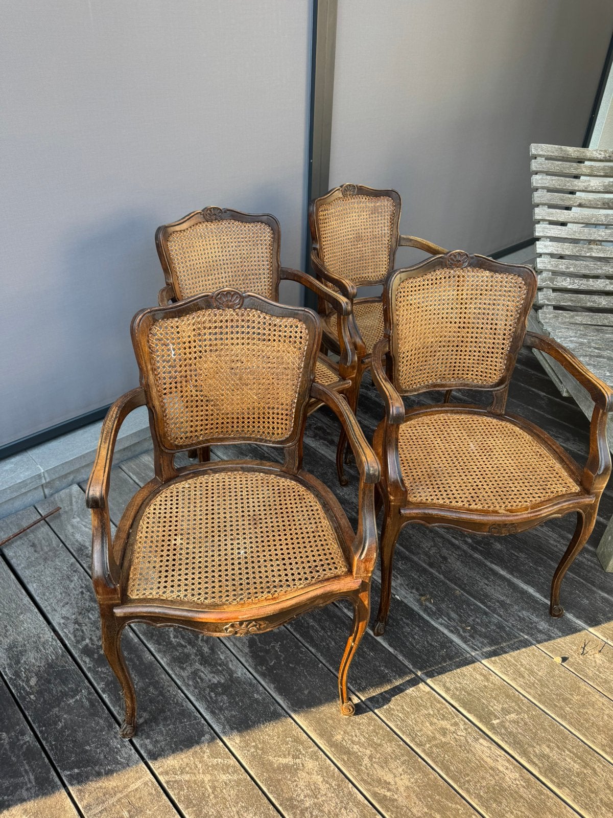 set de 4 chaises en bois avec rotin — style français, Enlèvement