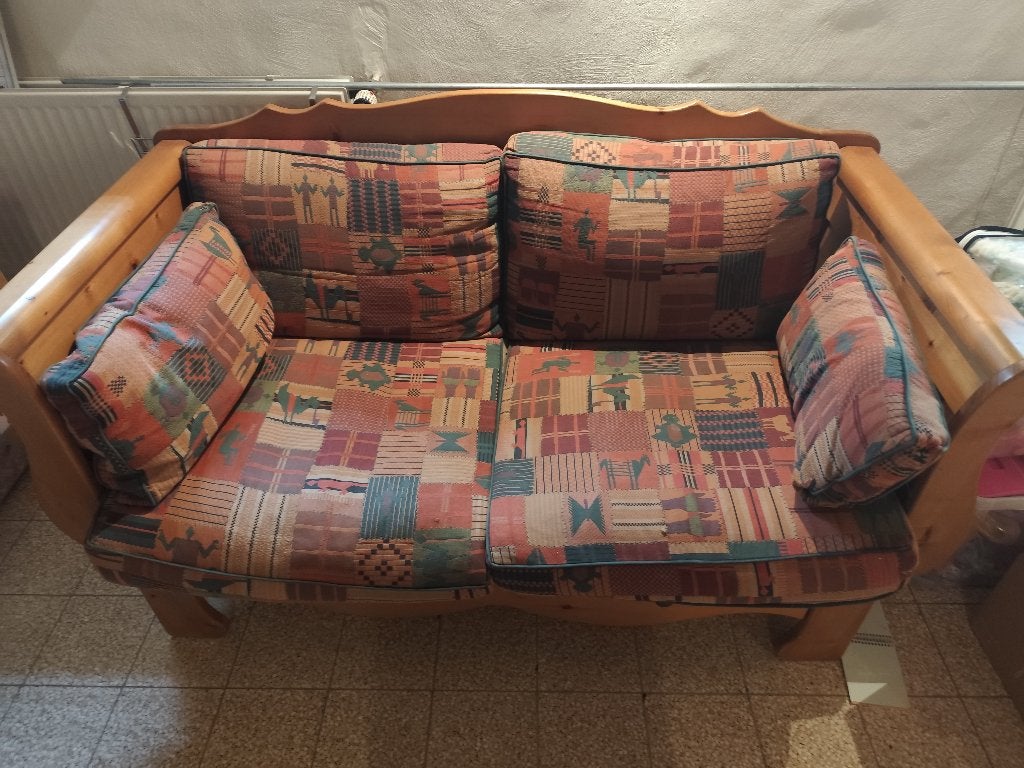 Retro eiken bedbank inclusief kussens, Huis en Inrichting, Slaapkamer | Bedden, Ophalen, Gebruikt, Bruin, Tweepersoons