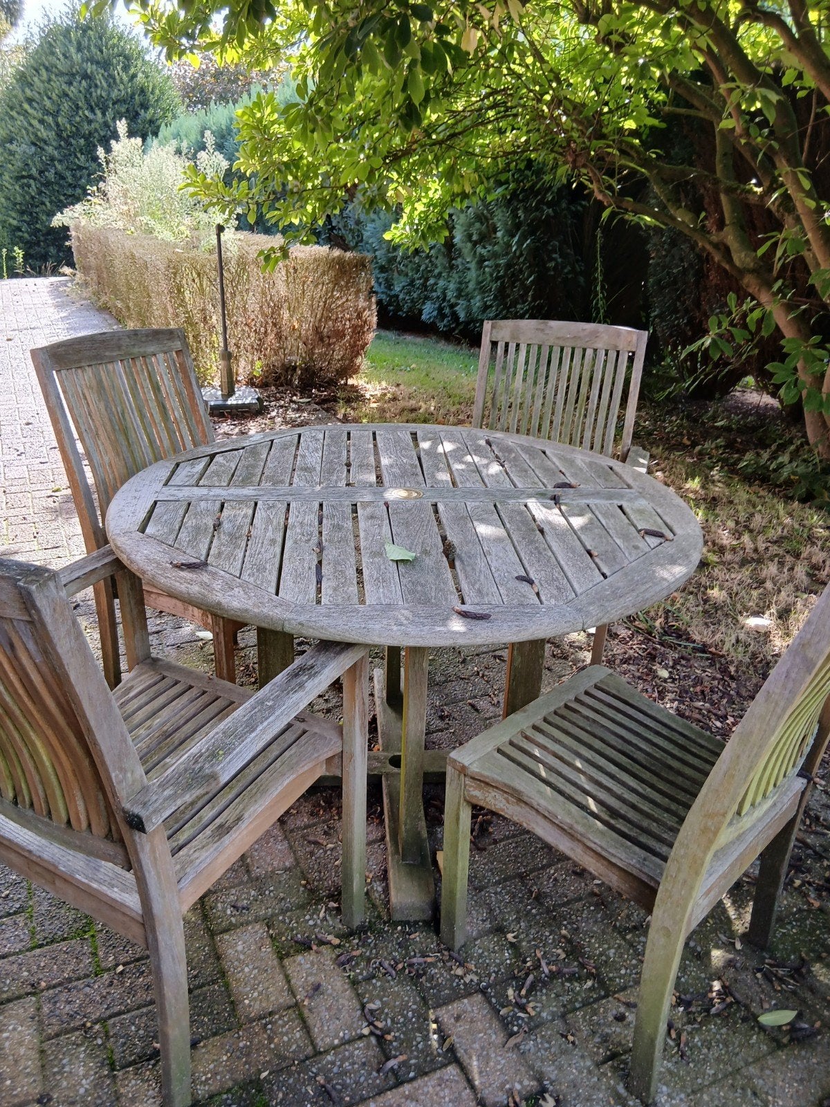 Klassieke teakhouten tuinset – Ronde tafel, Enlèvement, Bois de teck, Salons de jardin