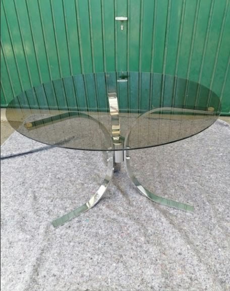 vintage salontafel chrome rauch - fumé glas begin  70er, Verzamelen, Ophalen, Huis en Inrichting