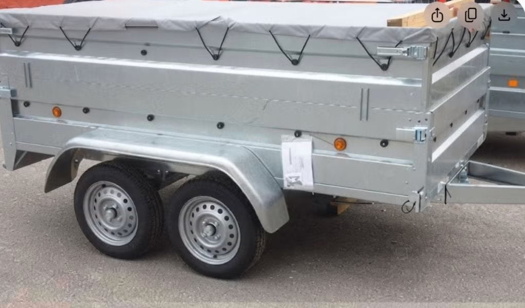 Aanhangwagen dubbele as met afdekzeil en neuswiel -, Auto diversen, Aanhangers en Bagagewagens, Ophalen, Gebruikt