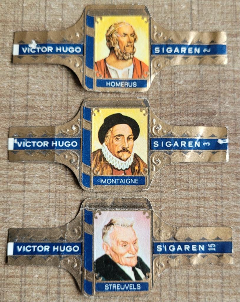 3 oude sigarenbandjes: Schrijvers, Ophalen of Verzenden, Gebruikt, Sigarenbandjes