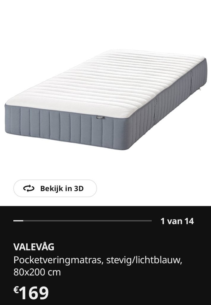 Pocketveringmatras Ikea 80x200, Huis en Inrichting, Slaapkamer | Matrassen en Bedbodems, Ophalen, Gebruikt, 80 cm, Matras