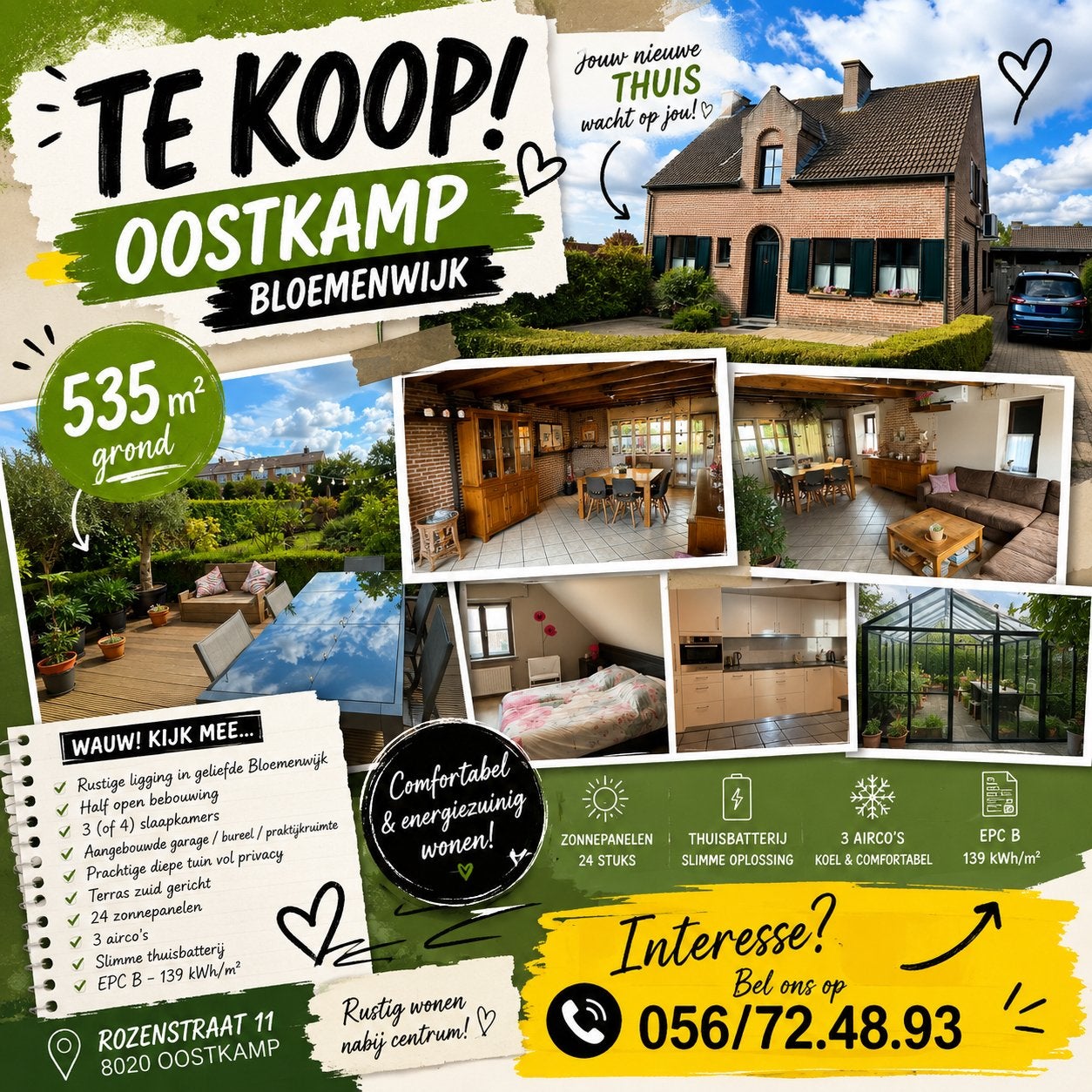 Instapklare woning Oostkamp - 3/4 slaapkamers met AIRCO !, Immo, Maisons à vendre, 500 à 1000 m², 150 m², Bruges, 3 pièces